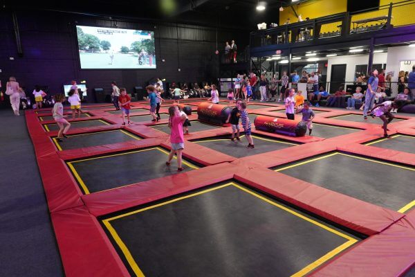 main floor of a trampoline park